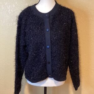 Maison 123 Paris Optimisme Black Crew Neck Cardigan Sweater, Size Medium‎